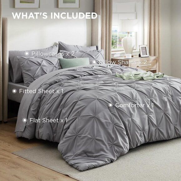 Queen Comforter Set Grey - Bed in a Bag Queen Size 7 Pieces- All Season - Picture 8 of 8